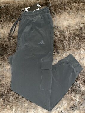 adidas Cargo Pants Womens L Gray training joggers high Rise wicking  NWT $60